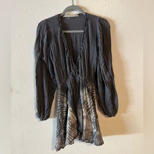 Jen’s Pirate Booty Gray White Tie Dye Crepe Long Sleeve Mini Dress Size XS